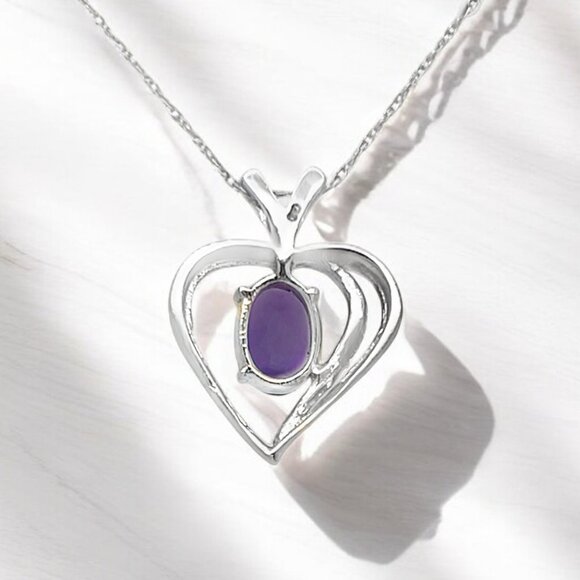 Oval Amethyst and Diamond Accent Heart Pendant in 10kt White Gold - Picture 3 of 3